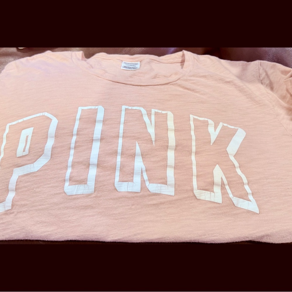 PINK Victoria's Secret Pink and White T-Shirt Size Large